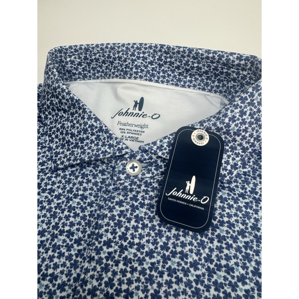 NWT Johnnie-O FOUR LEAF Clover Featherweight Performance Golf Polo Blue XL $110